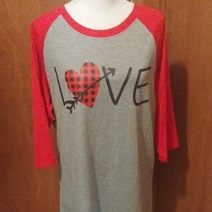 Red and Gray Love Graphic Raglan Tee